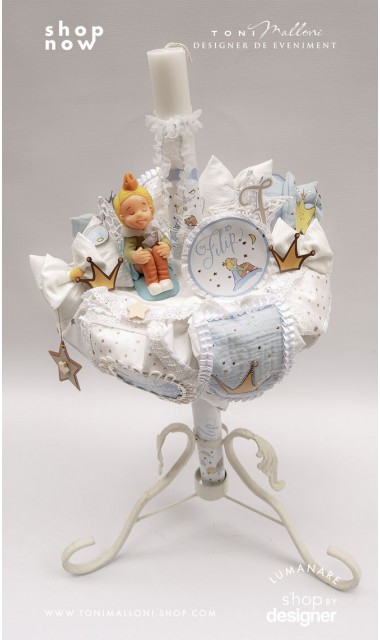 Lumanare botez Le Petit Prince cu figurina Micul Print lucrata manual 9